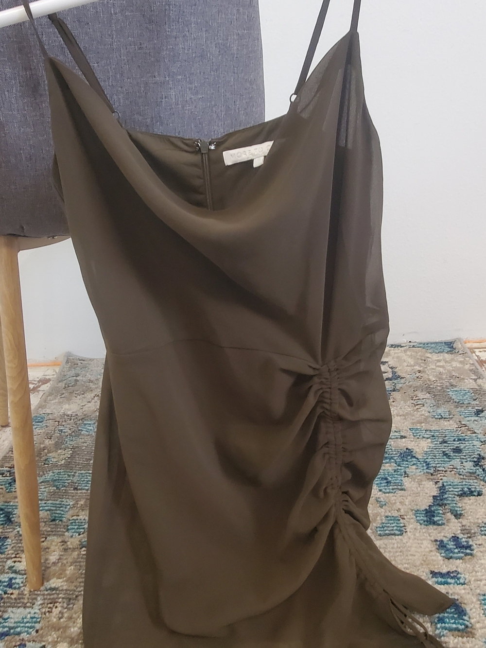 Olive Green Ruched Slip Dress - Brand Unknown